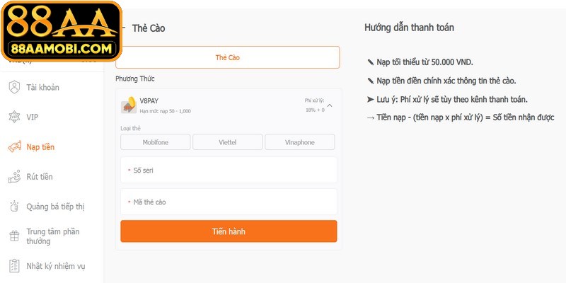 Những lưu ý quan trọng khi thực hiện nạp tiền 88AA