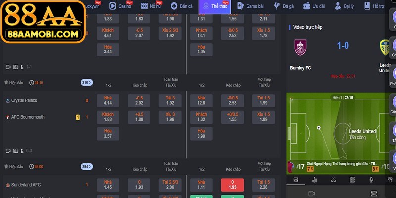 Phương thức cá cược thể thao 88AA hay với phổ biến